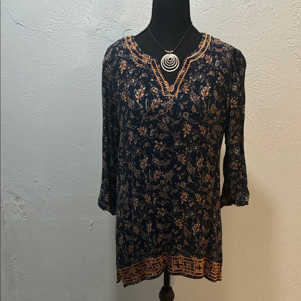Market & Spruce Navy and Orange Floral Tunic